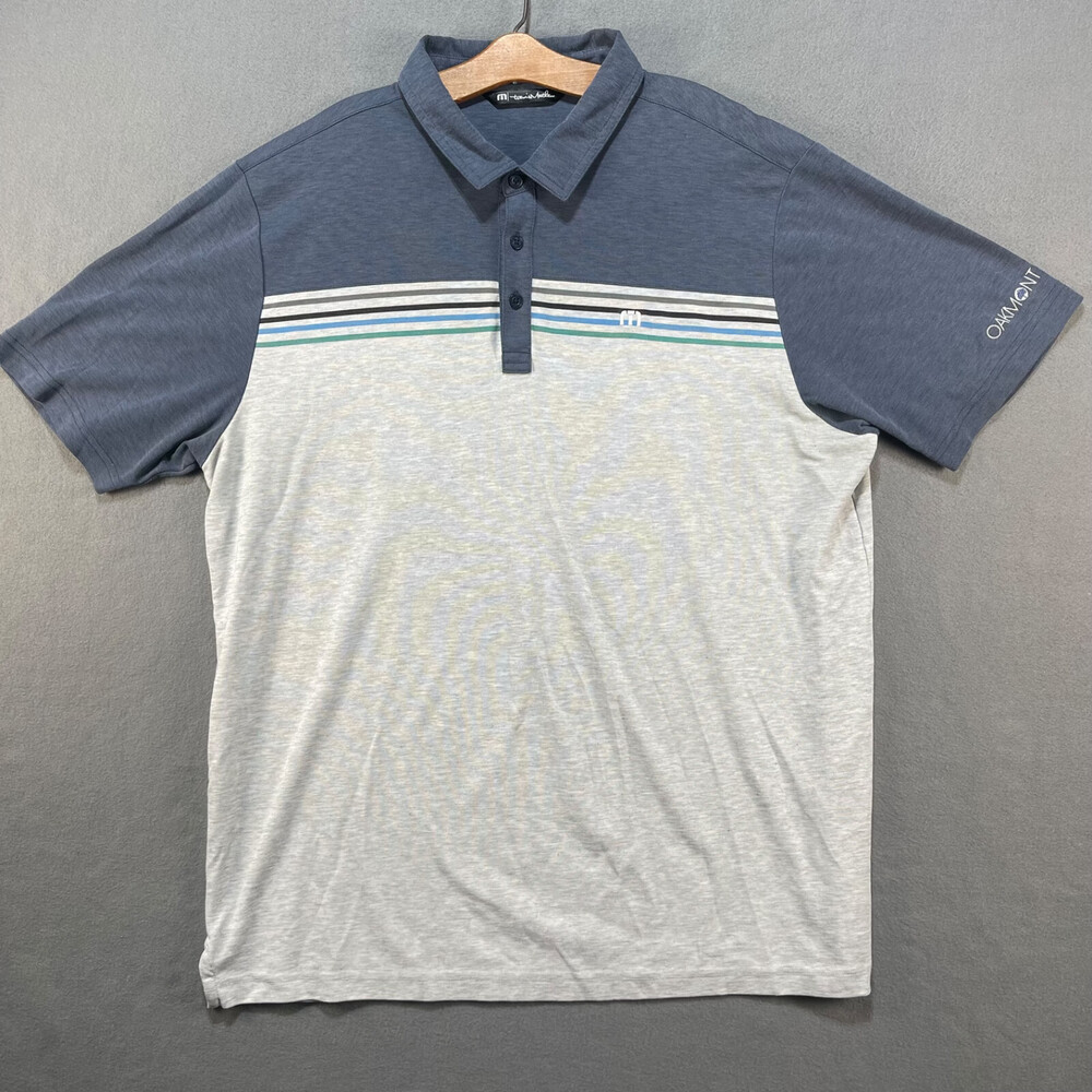 Oakmont Golf Course Travis Mathews Golf Polo Mens XL Blue Gray Stripes Preppy